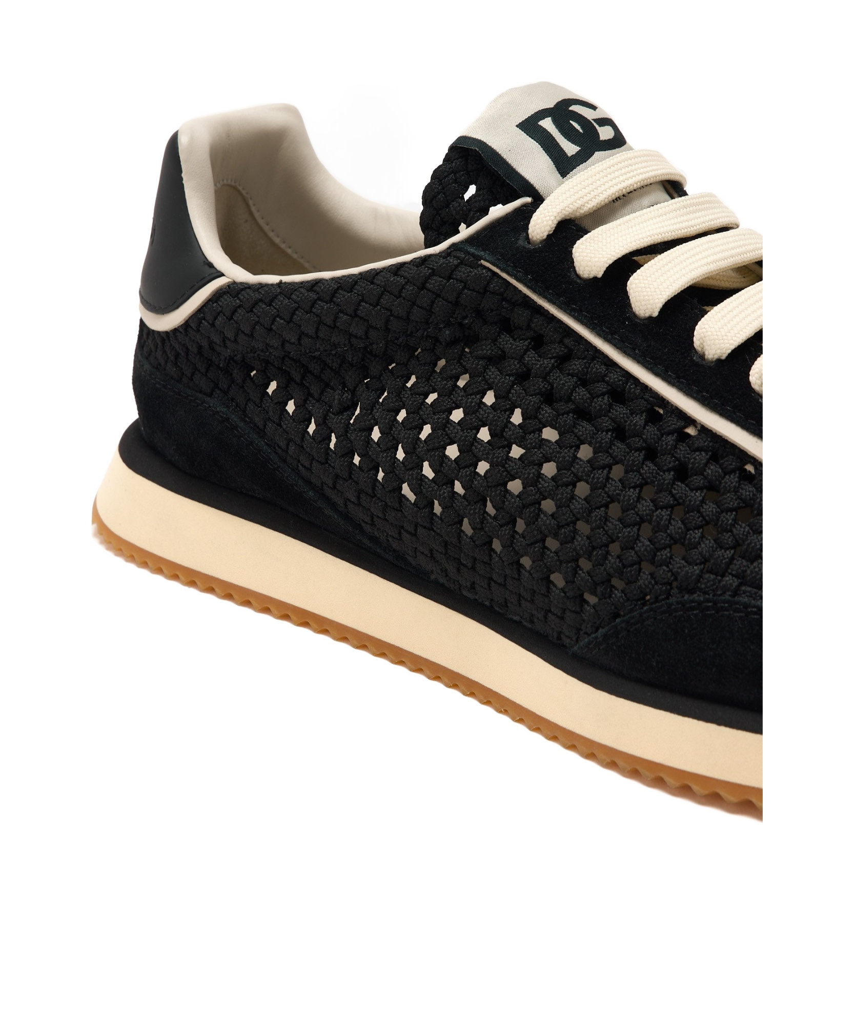 Dolce & Gabbana Dg Cushion Suede And Leather-trimmed Crocheted Sneakers In Black