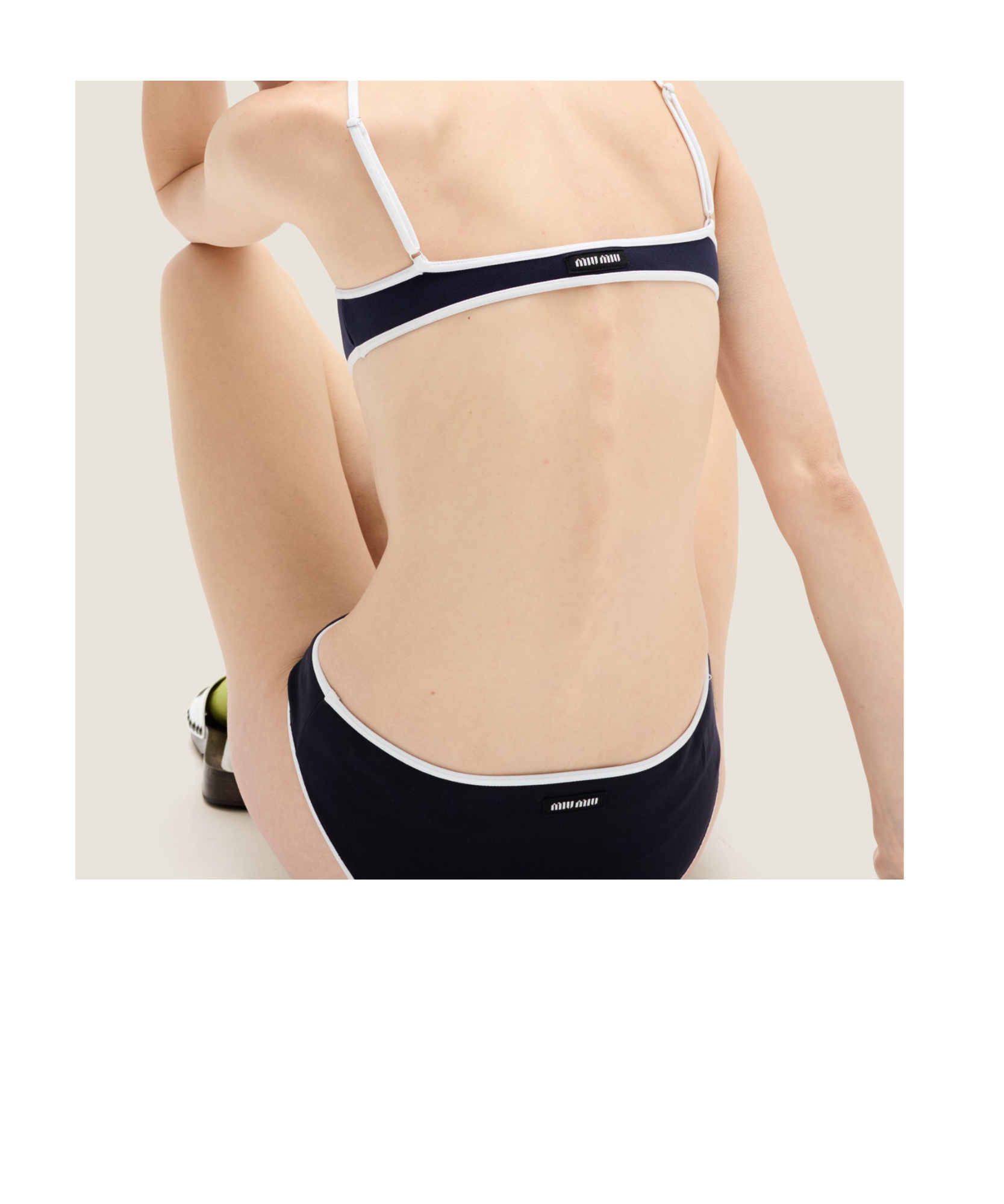 Miu Miu Thin Shoulder Strap Swimsuit In Black