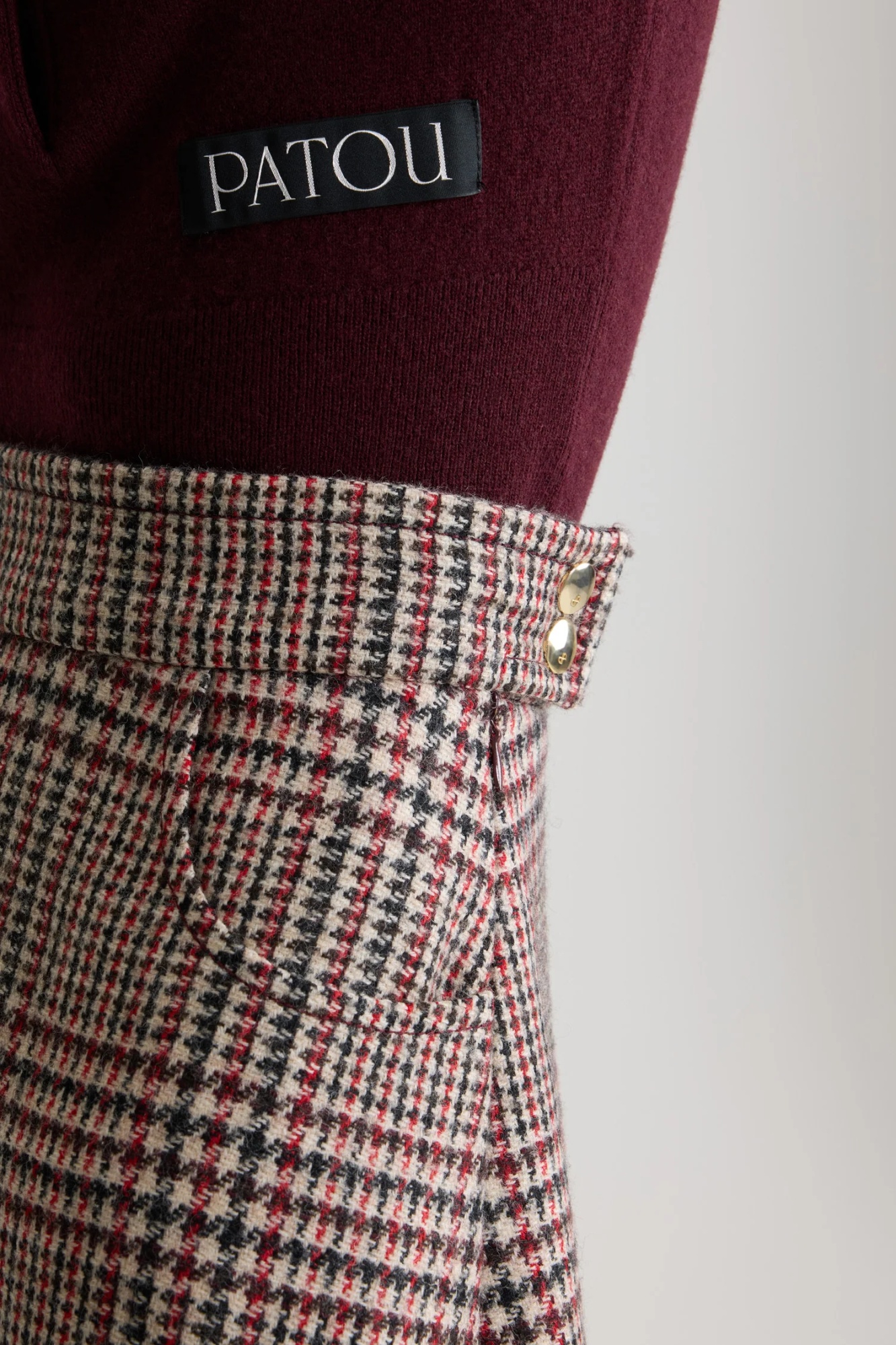 Patou Houndstooth Asymmetrical Midi Skirt In Multi