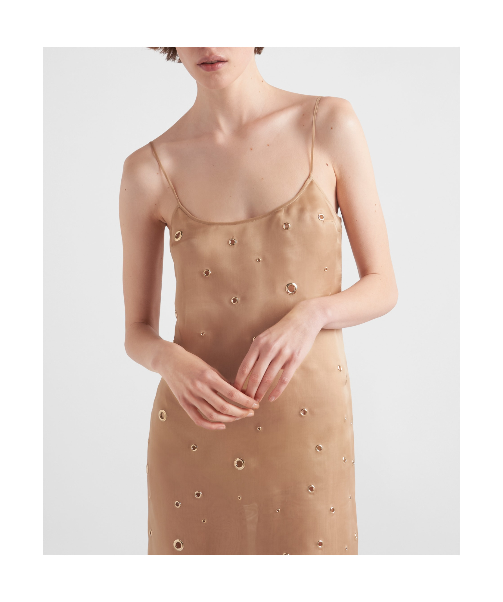 Prada Women's Beige Organza Dress In Brown