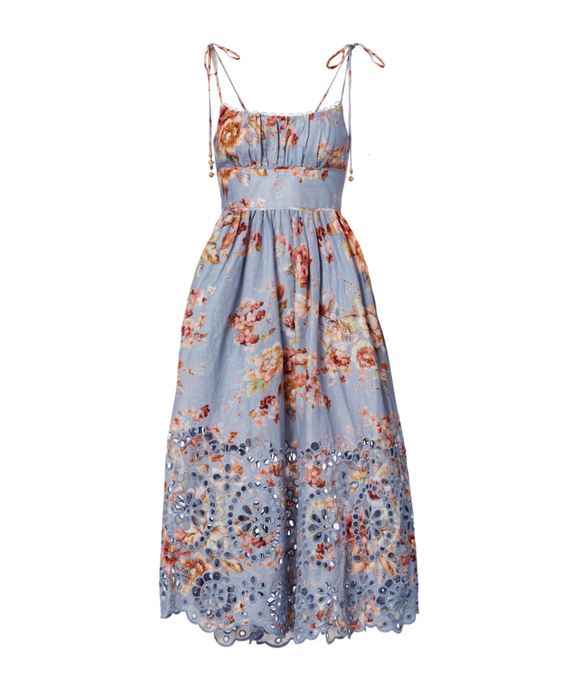Zimmermann Awaken Floral Linen Midi Dress In Gray