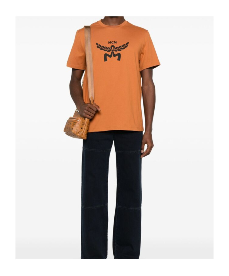 Mcm Laurel Logo Print T-shirt In Organic Cotton In Orange