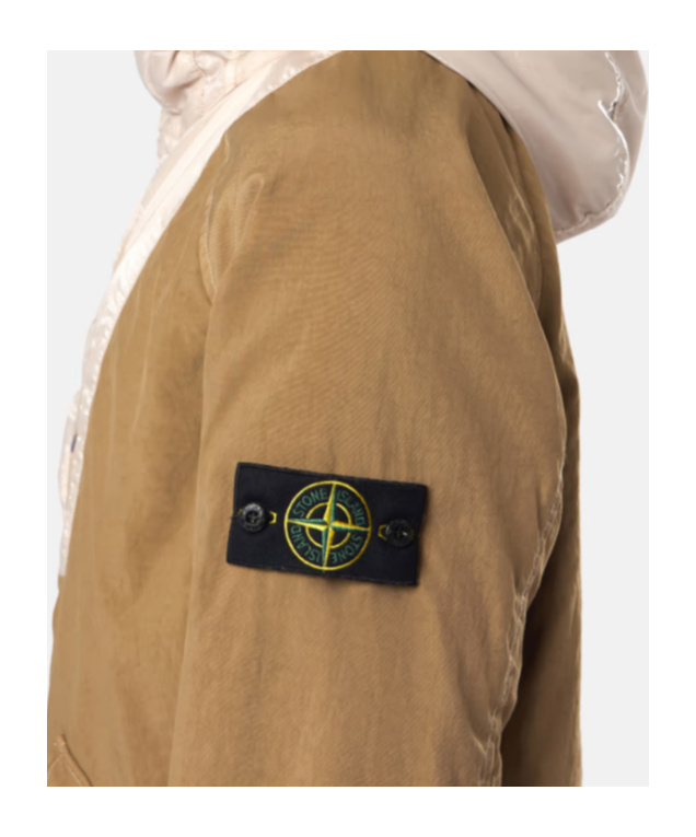 Stone Island Hooded Jacket Nylon Panama With New Silk Light Cookie In Brown