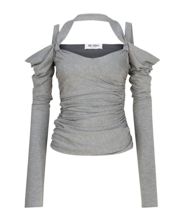 Attico Off-shoulder Draped Top In Gray
