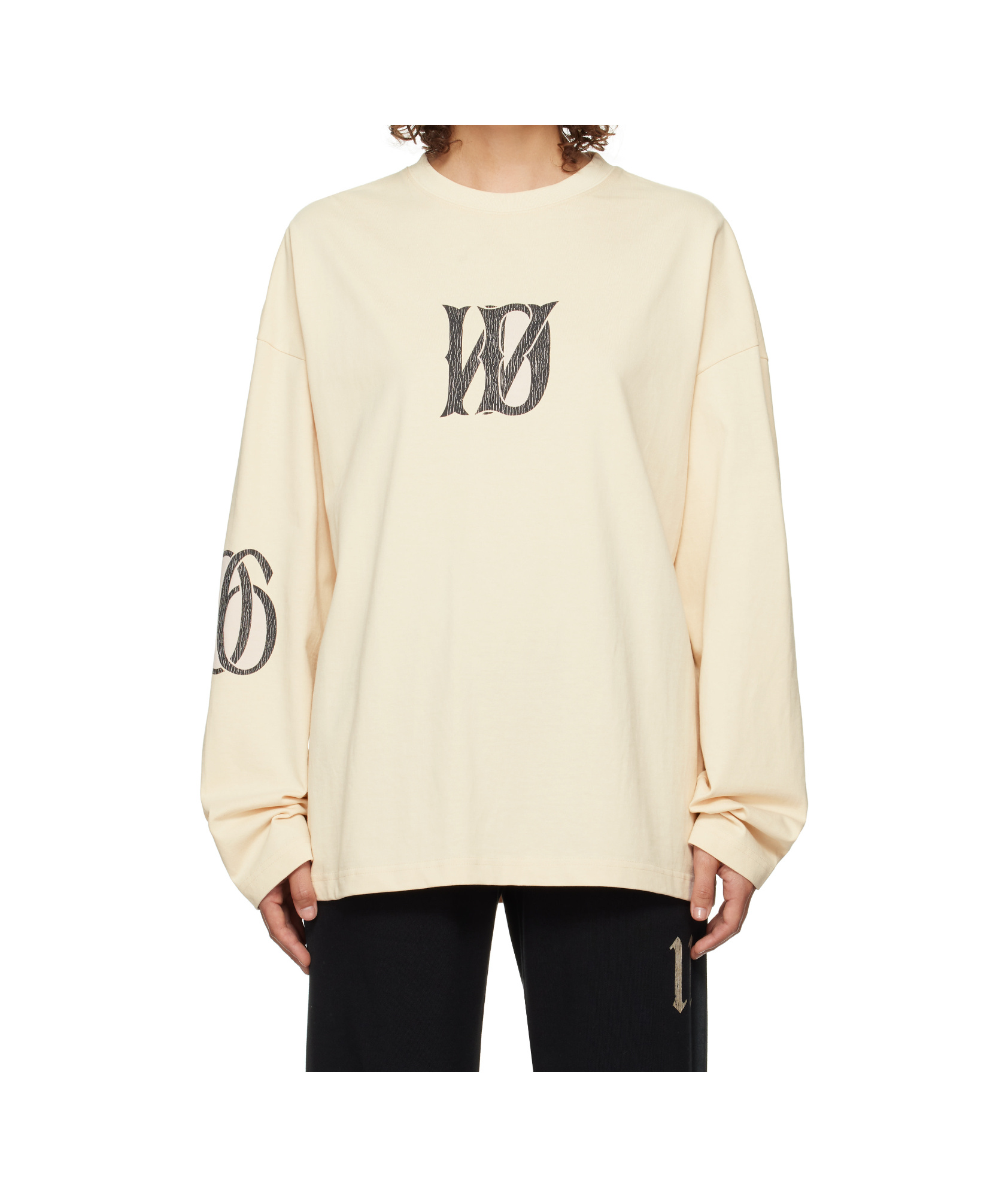 We11 Done Beige Letter Logo Print Long-sleeved T-shirt In White