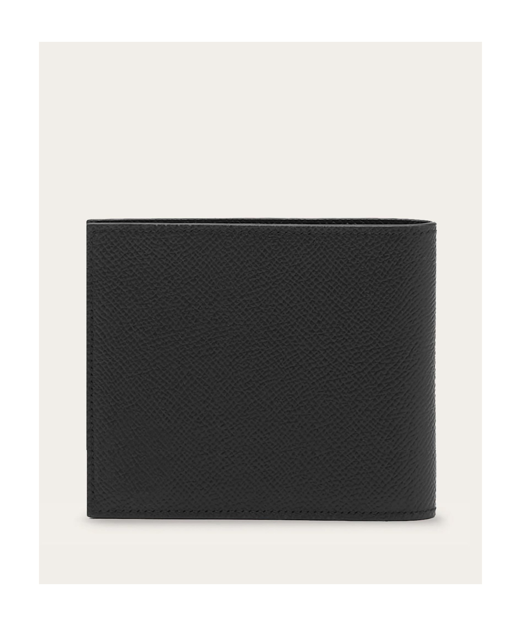 Ferragamo Gancini Bi-fold Wallet In Grained Leather In Black