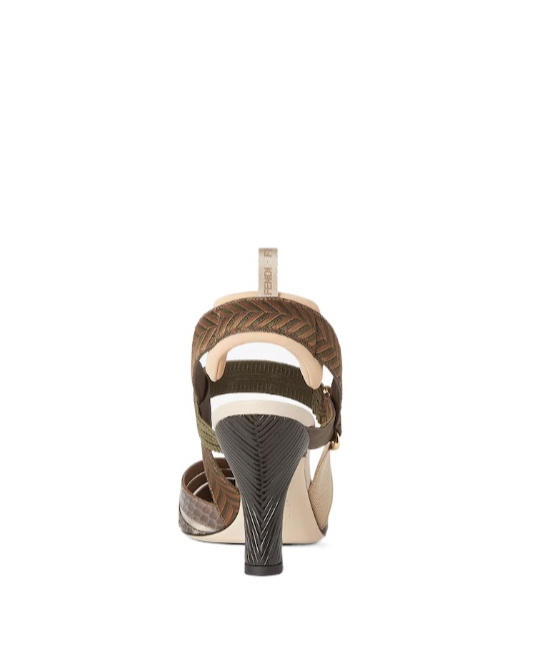 Fendi High-heeled Mesh And Multicolor Ayers Leather Slingbacks In Brown