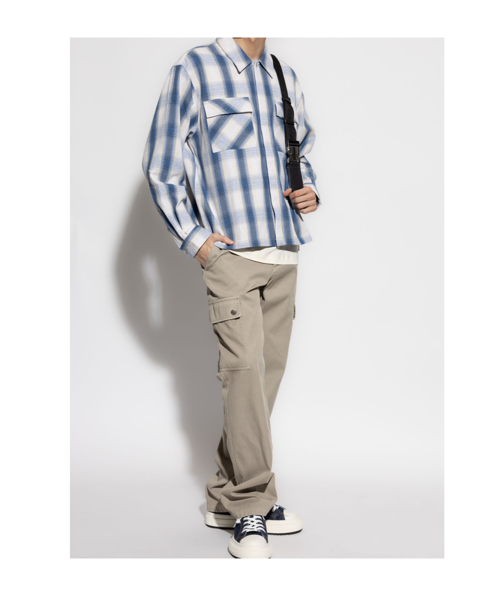 Represent Blue Shirt With Classic Collar And All-over Check Motif In White