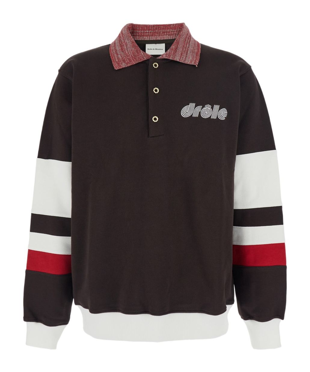 Drôle De Monsieur Brown Polo Collar Sweatshirt With Front Lettering Logo In Cotton Man In Black