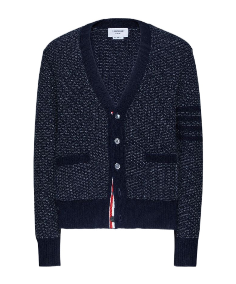Thom Browne 4-bar Textured-knit Cardigan In Blue