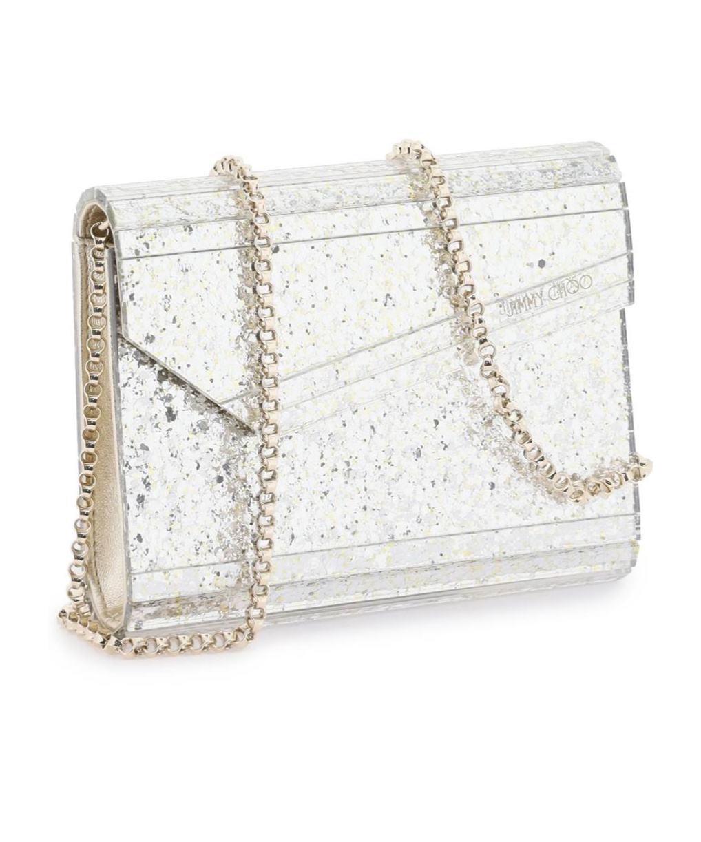 Jimmy Choo Candy Clutch Bag In Acrylic Fabric With Raw Glitter In White