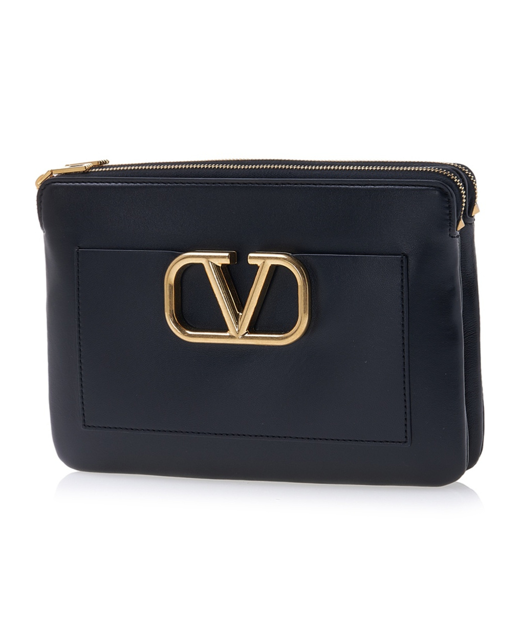 Valentino Logo Clutch In Black