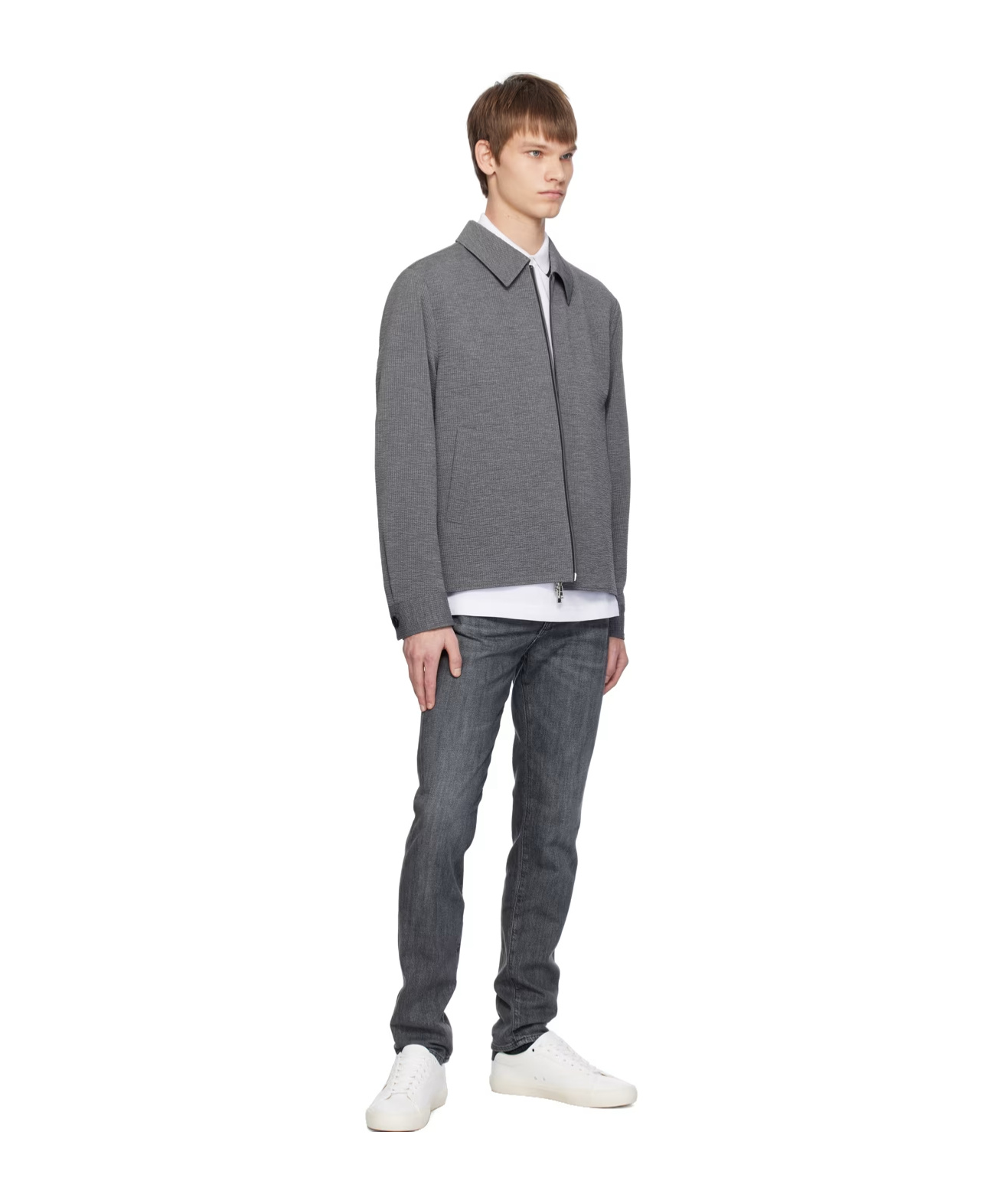 Hugo Boss Lapel Zipper Casual Jacket In Gray