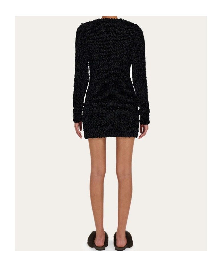 Ferragamo Astrakhan-effect Long-sleeve Mini Dress In Black