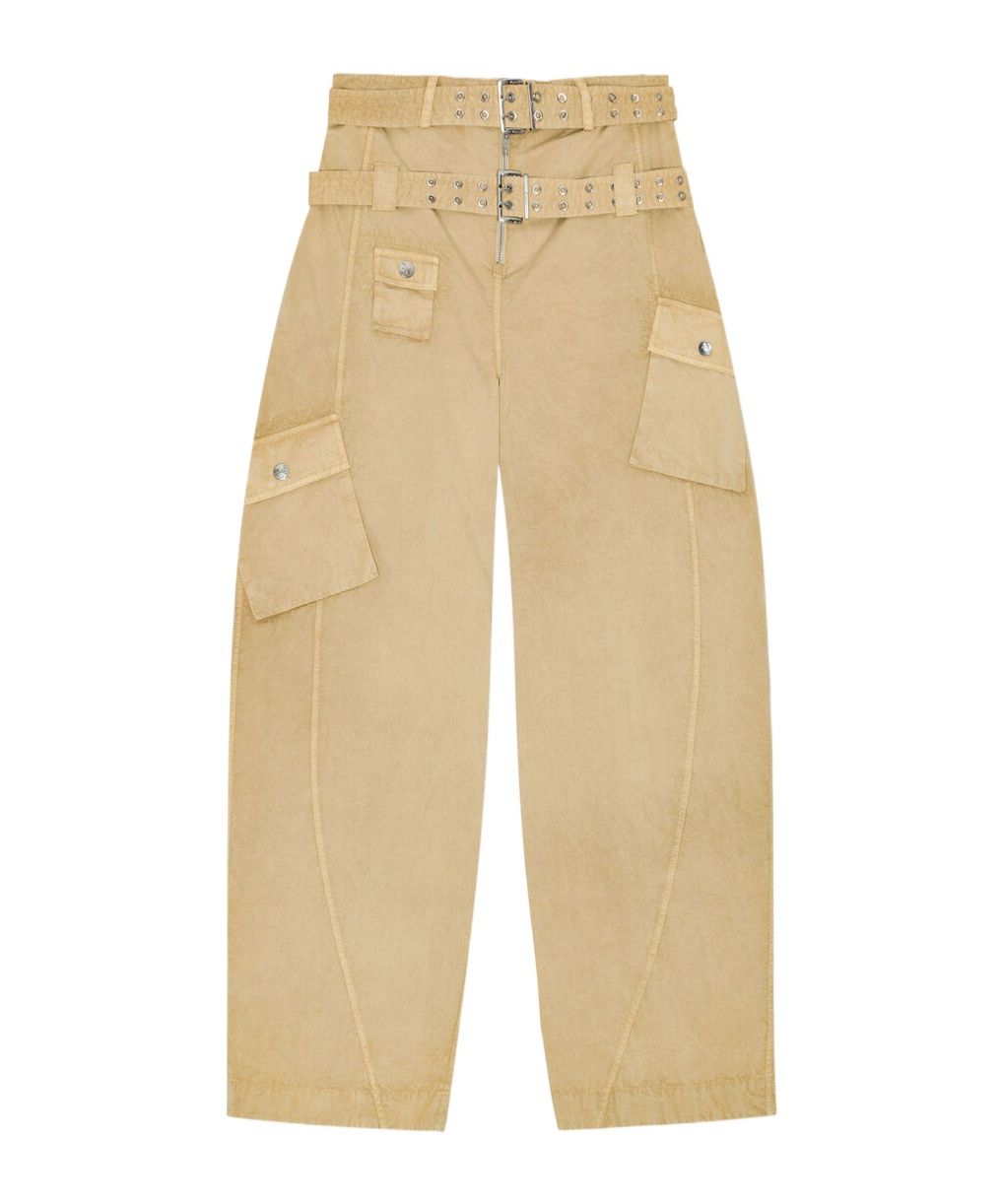 Ganni Washed Stretch Cotton Pocket Trousers In Brown