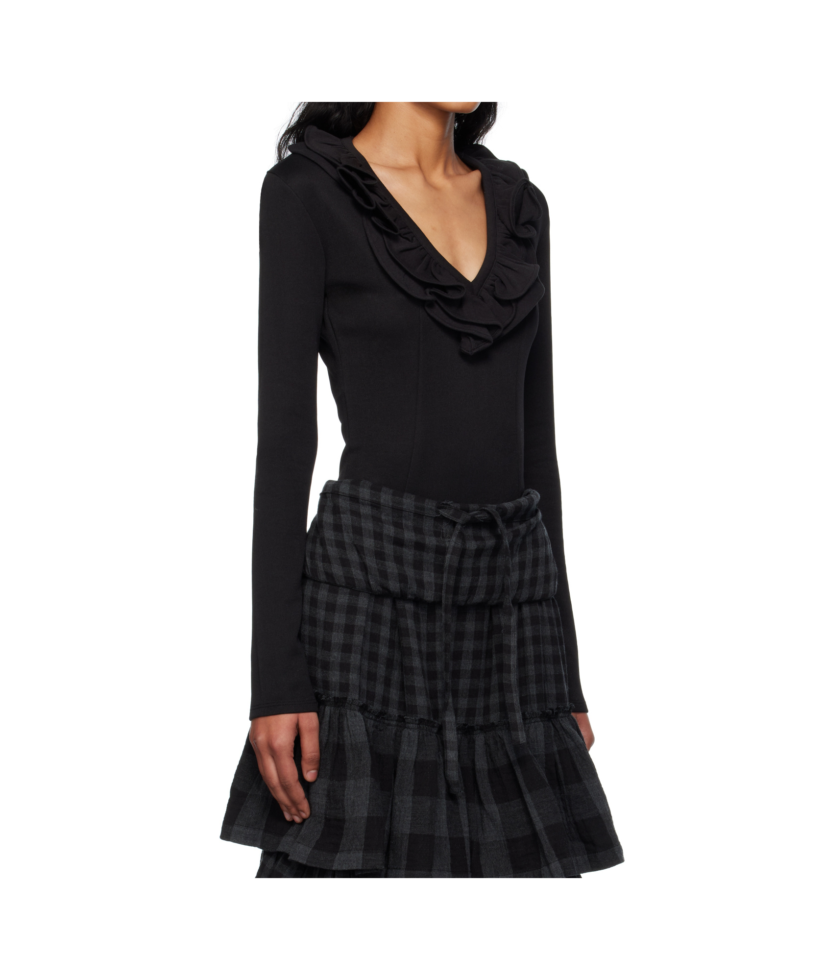 Open Yy Ruffled Bodysuit In Black