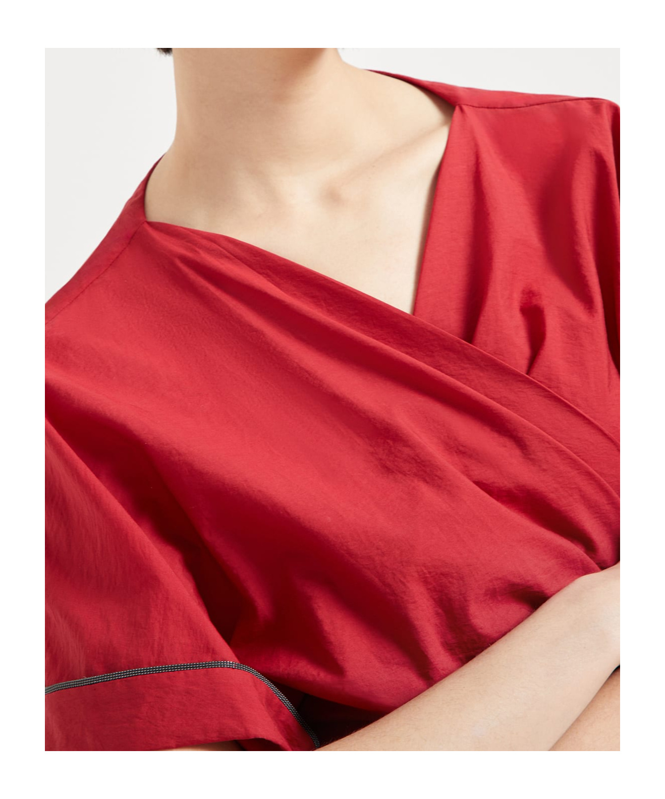Brunello Cucinelli Cotton Poplin Wrap-over Blouse In Red