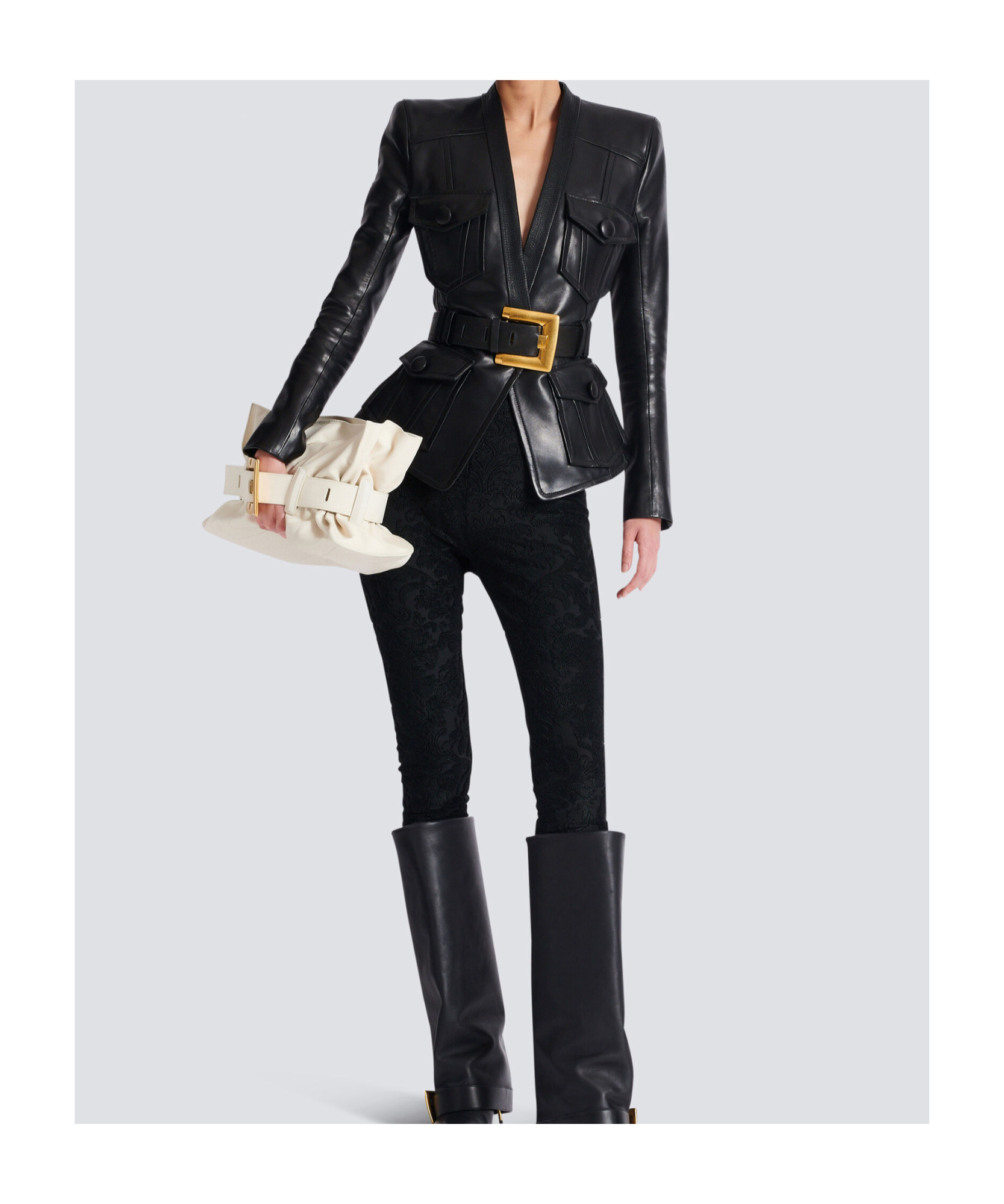 Balmain Belted 4 Pokets Fitted Lambskin Jacket Clothing In Black