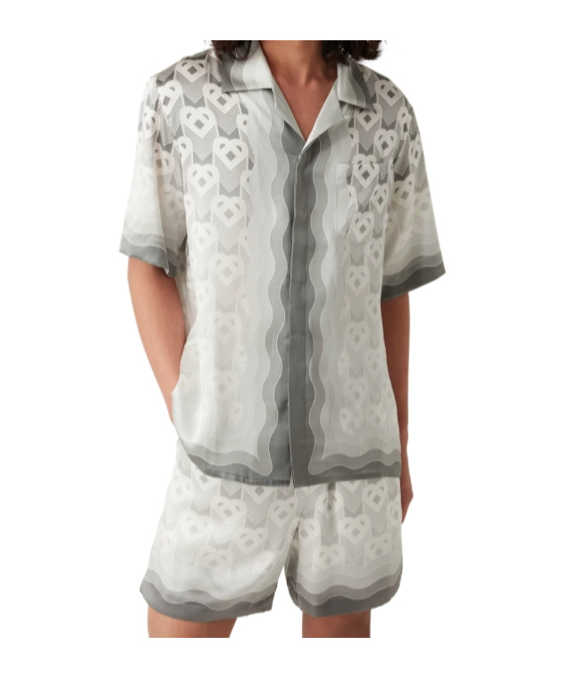 Casablanca Gradient Heart Monogram Bowling Shirt In White