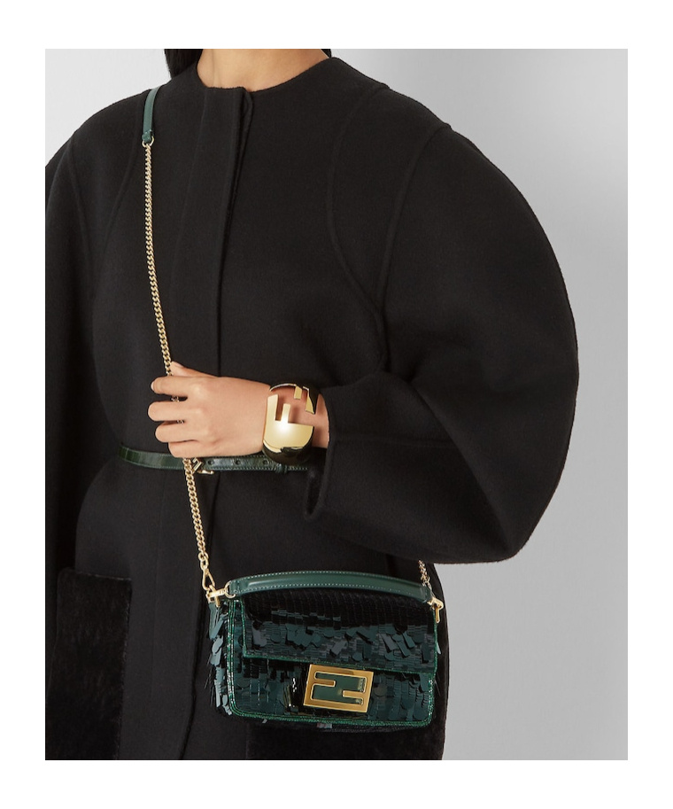 Fendi Mini Baguette Sequined Tote Bag In Green