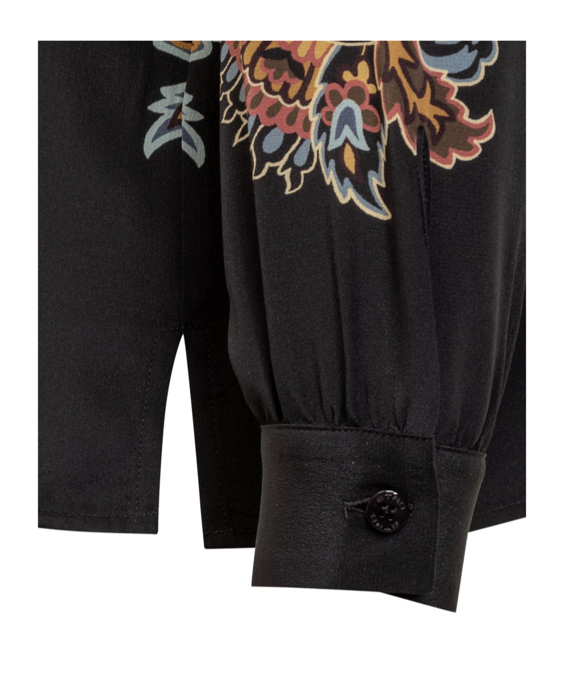 Etro Floral Pattern Silk Shirt With Side Slits In Black