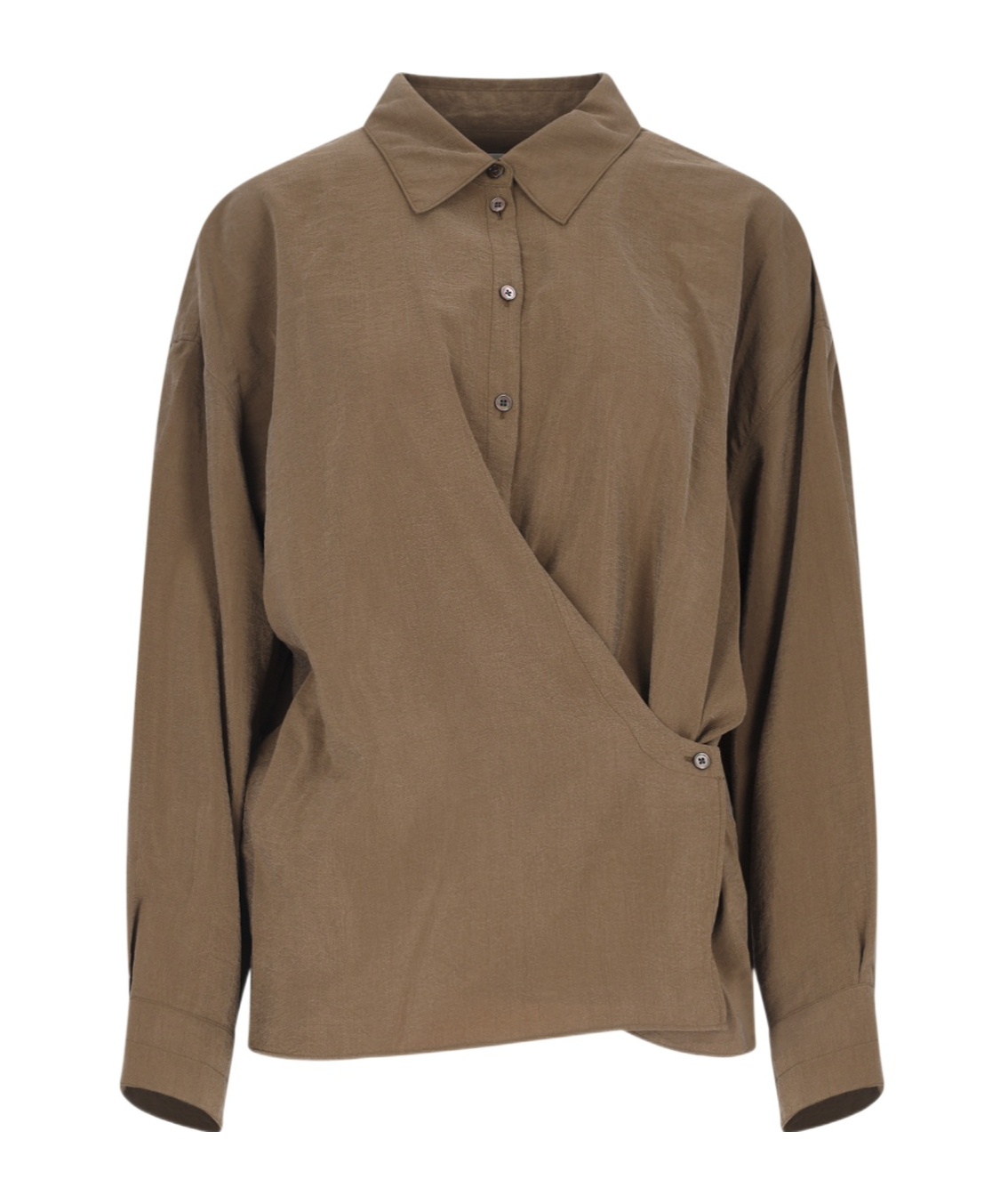 Lemaire Long Sleeved Draped Shirt In Brown