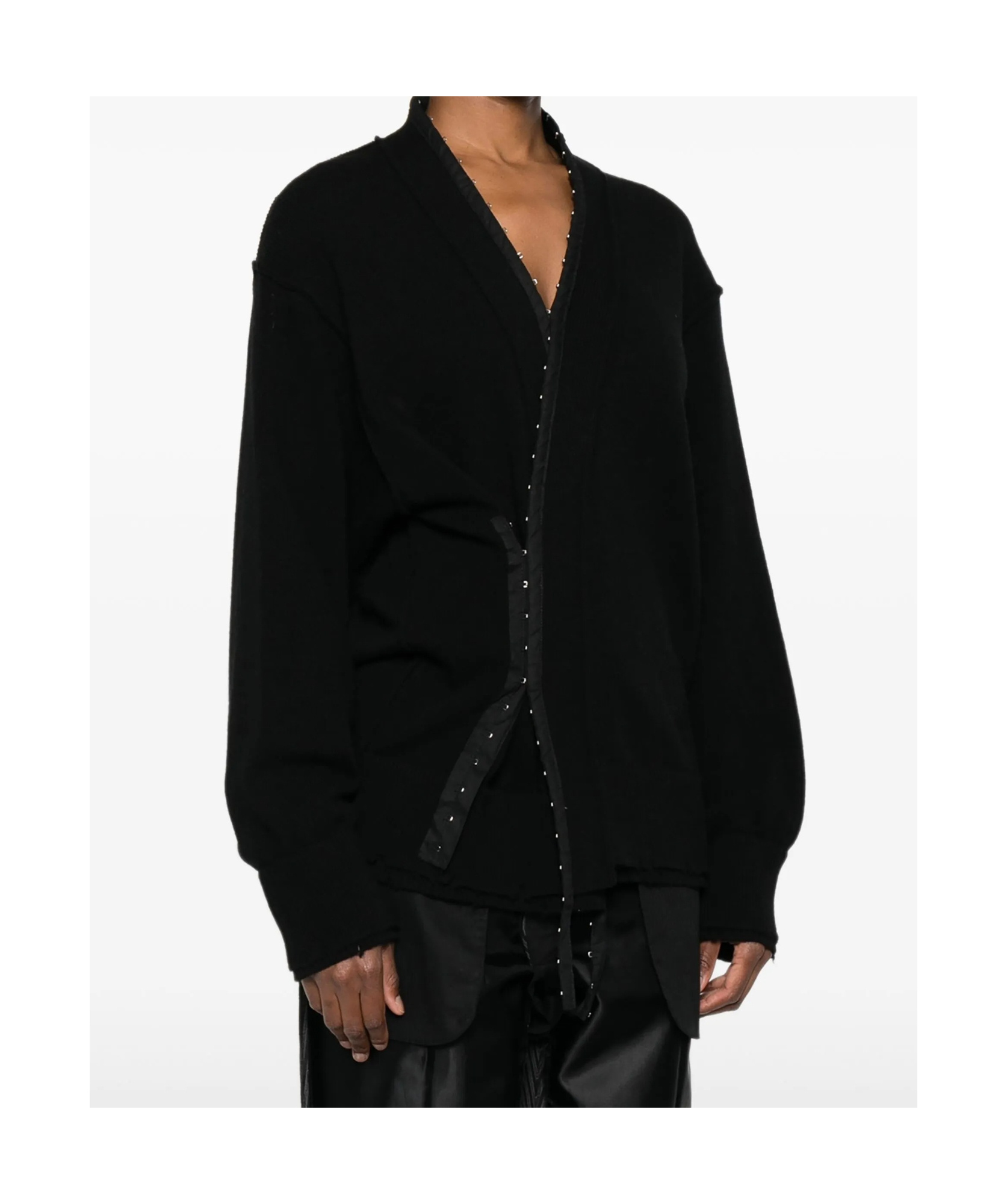 Federico Cina Corset-inspired Distressed Cardigan With Vintage Vibe In Black