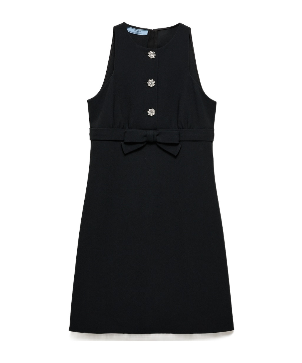 Prada Bow Jeweled Button Mini Dress In Black
