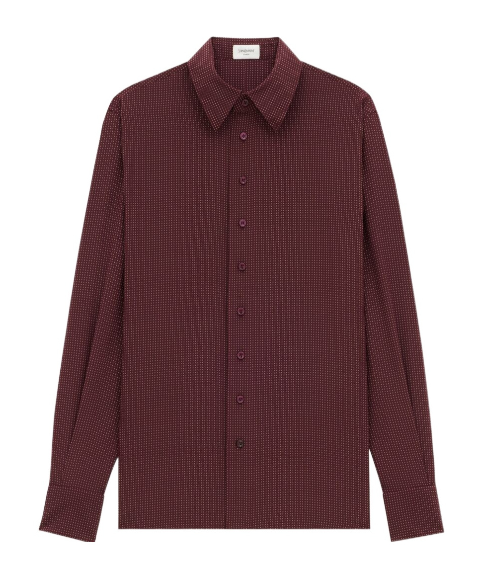 Saint Laurent Shirt In Dotted Silk Crepe De Chine In Bordeaux