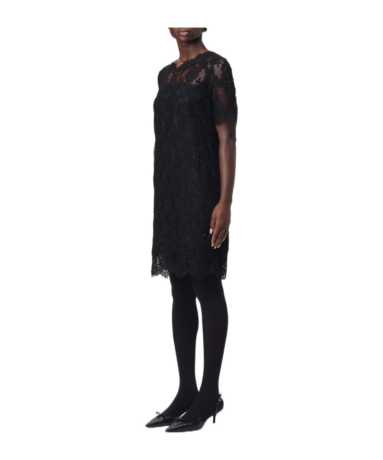 Ermanno Scervino Asymmetric Floral Lace Dress In Black