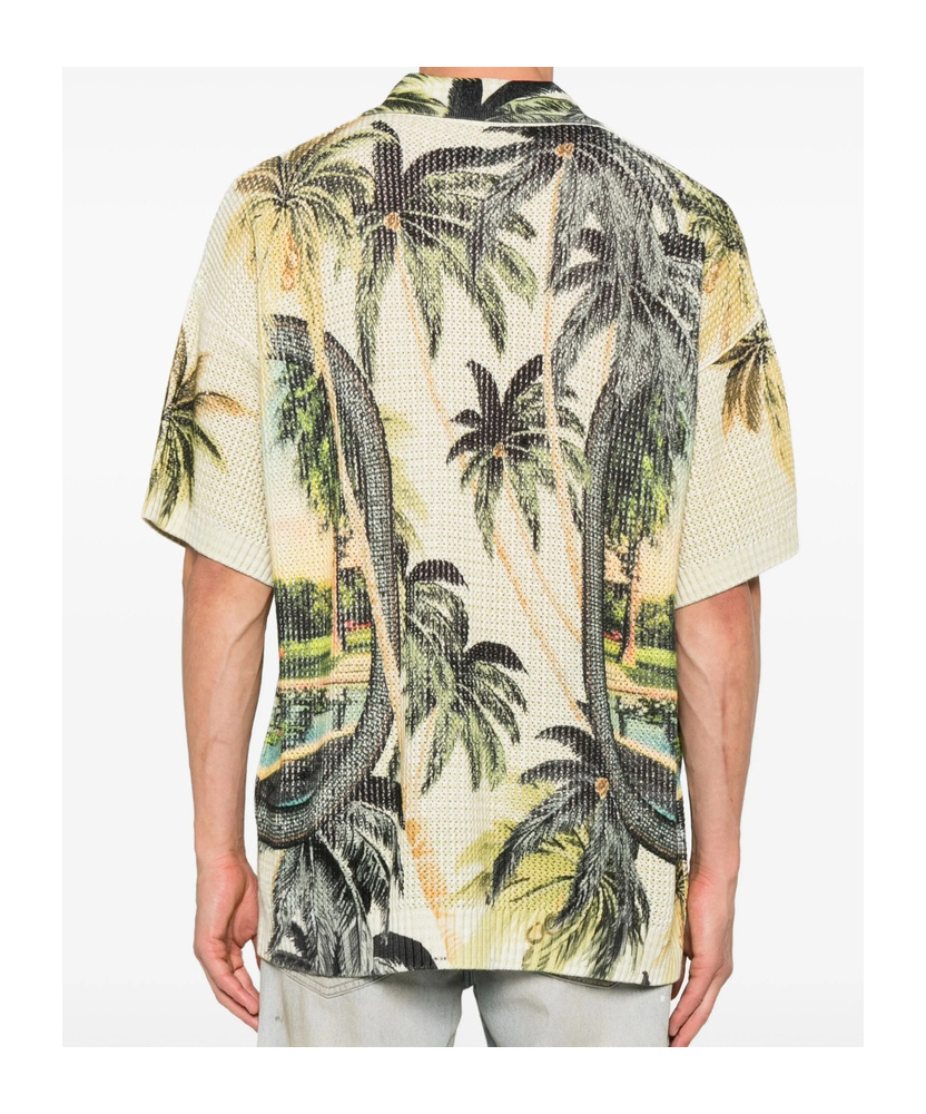 Amiri Convertible-collar Printed Satin-jacquard Shirt In Neutral
