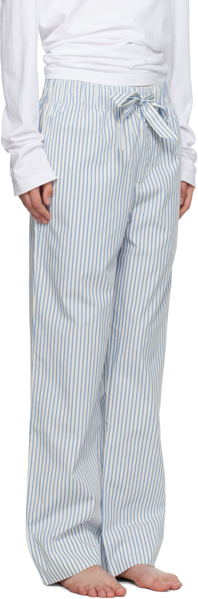 Tekla White & Blue Drawstring Pyjama Pants In Off-white/blue