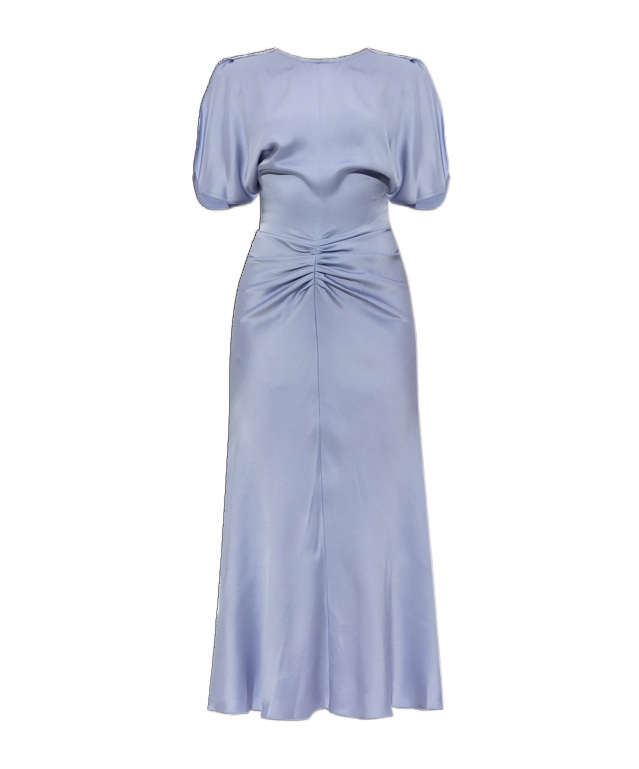 Shop Victoria Beckham Puff-sleeved Ruched Dress