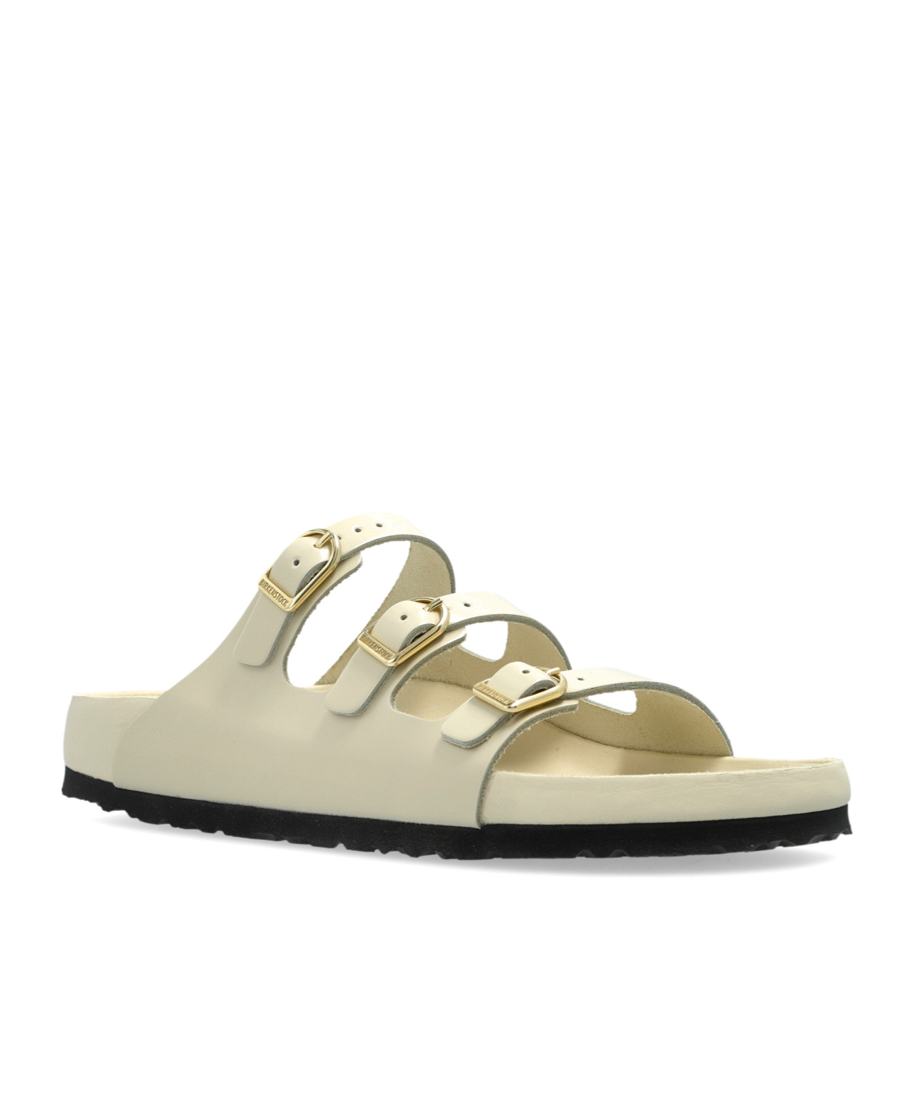 Birkenstock Triple Buckle Open Toe Flat Sole Sandals In Nude