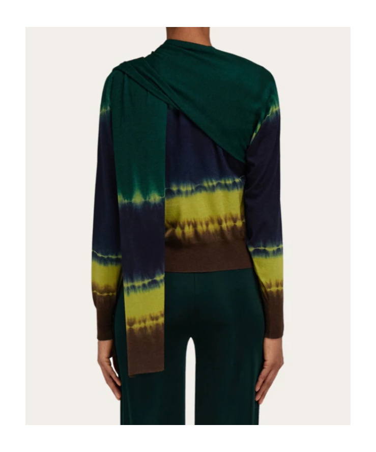 Ferragamo Tie-dye Wool Knit Shoulder-tie Sweater In Multi