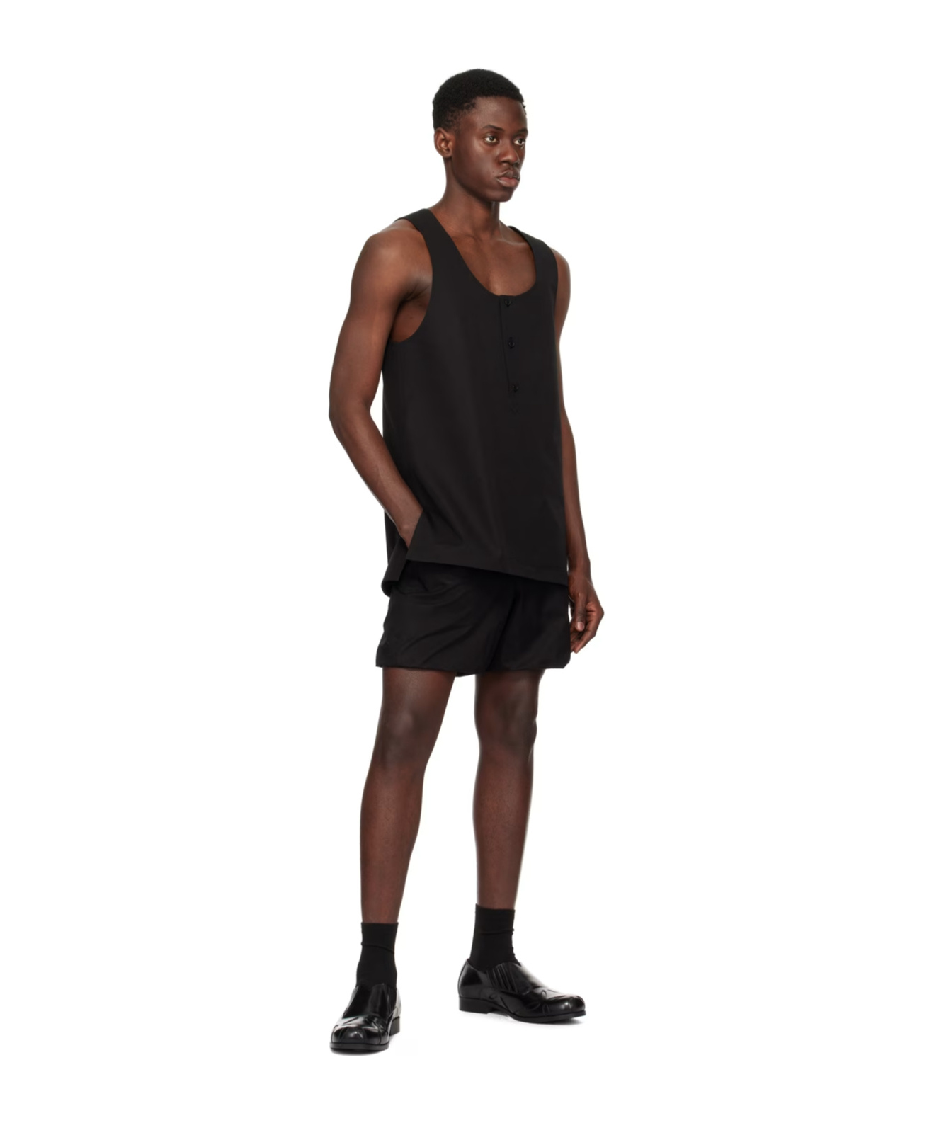 We11 Done Low Round Neck Simple Vest In Black