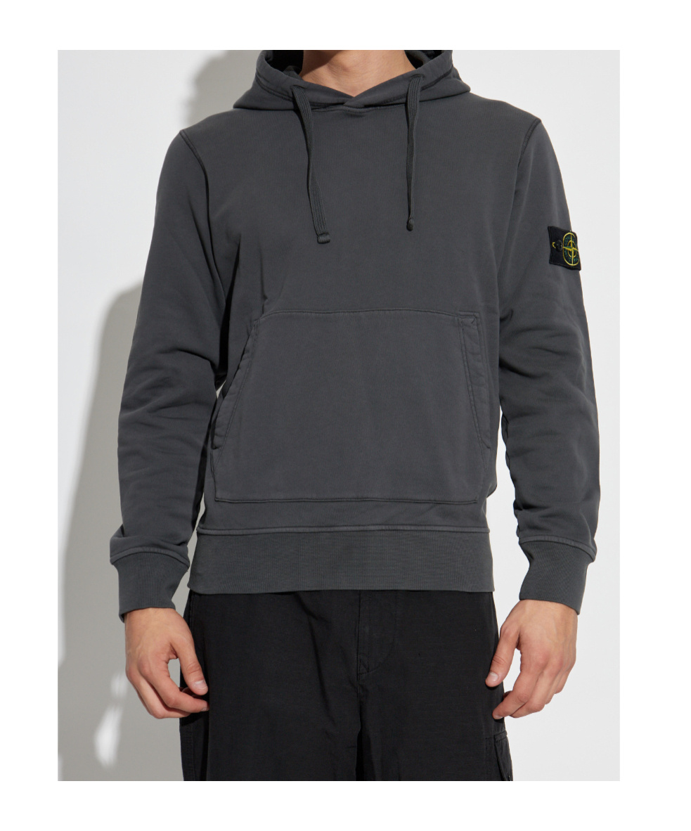 Stone Island Drawstring Hooded Sweatshirt In Gray