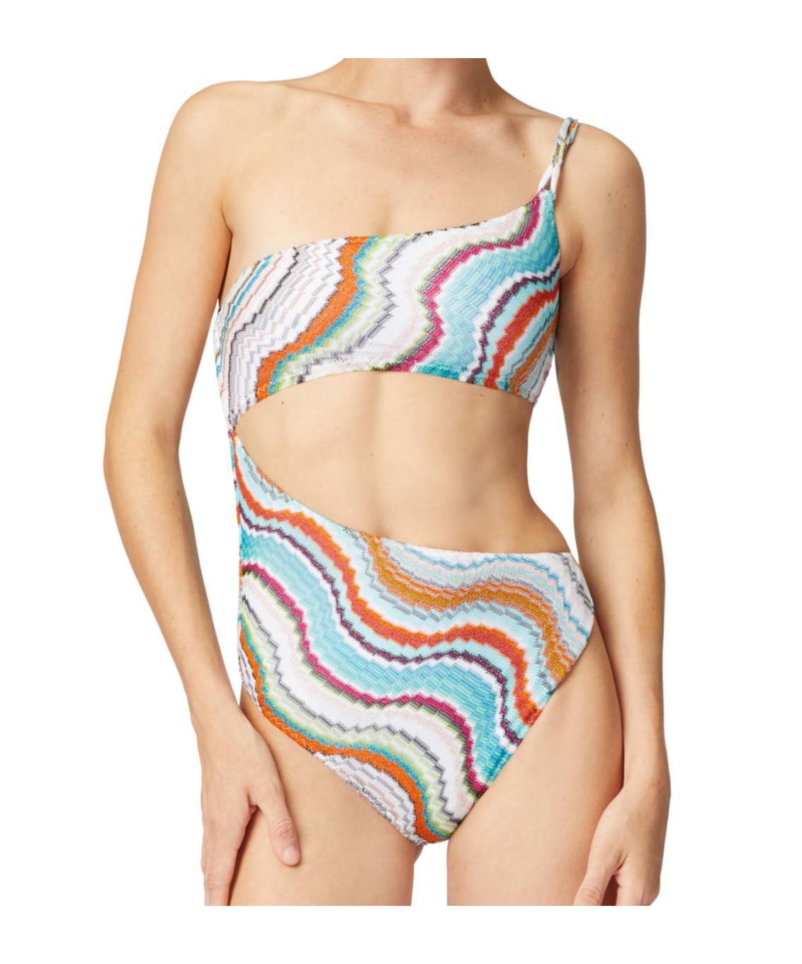 Missoni Multicolor Wave Asymmetric Cutout One-piece Swimsuit In Multi-color