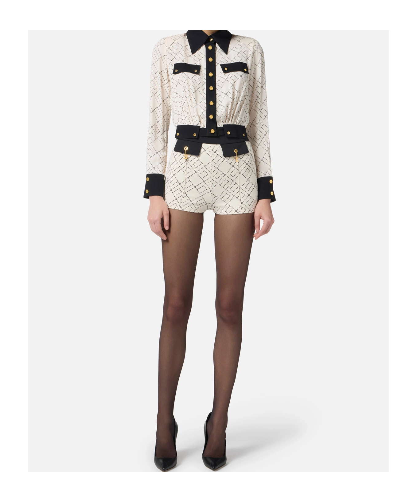 Elisabetta Franchi Two-colour Shirt In Georgette Fabric In White