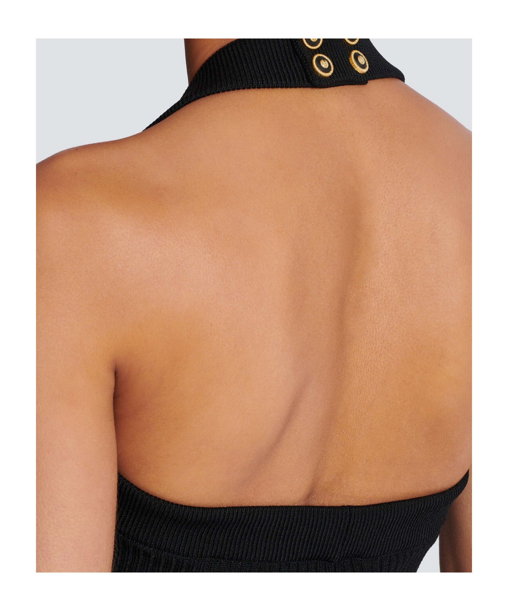 Shop Balmain Ribbed Knit Halterneck Top In Black