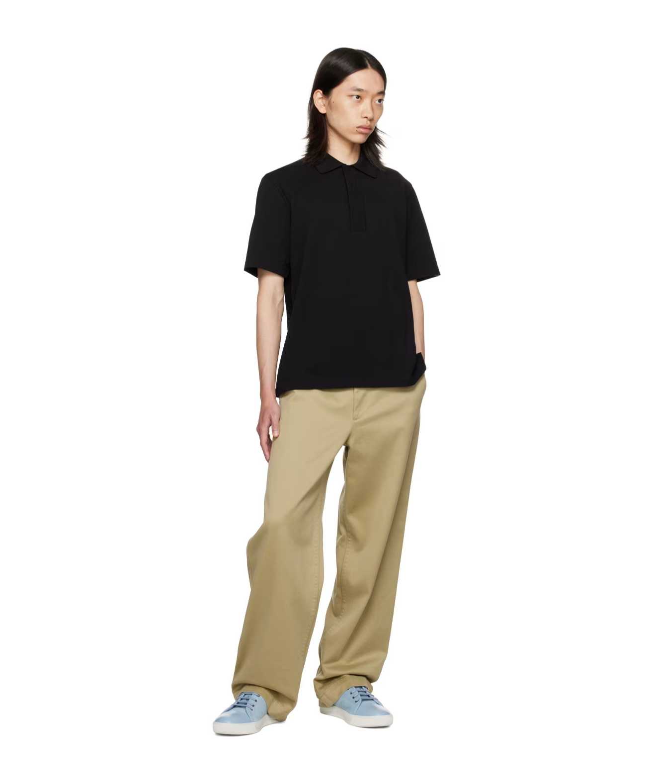 Lanvin Polo Shirt With Lapel Short Sleeve In Black