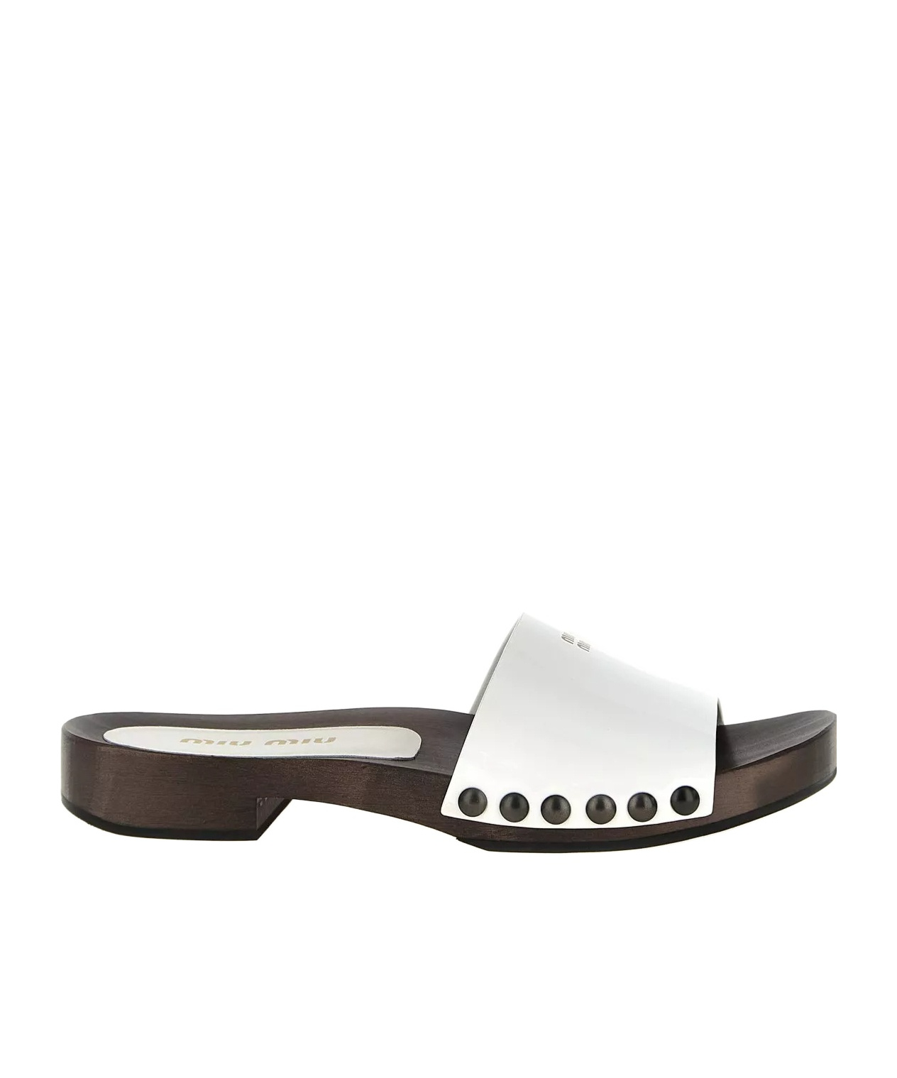 Miu Miu Leather Logo Slide Clogs In White