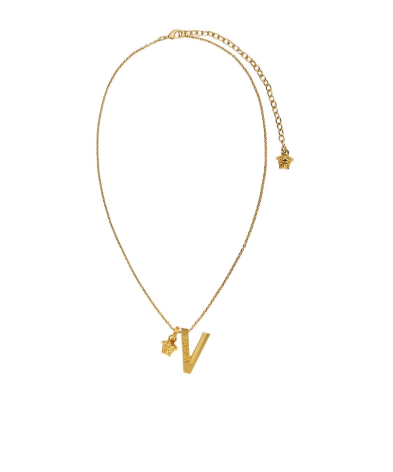 Versace Logo-plaque Necklace In Gold