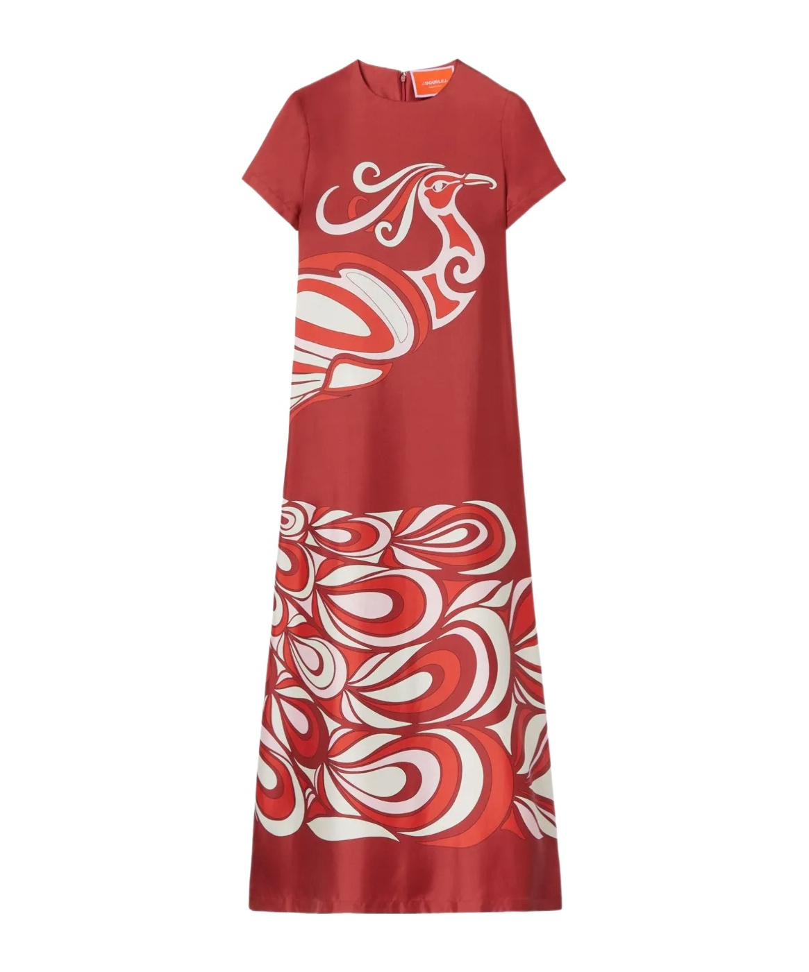 La Doublej Swing Bird-print Silk Maxi Dress In Red
