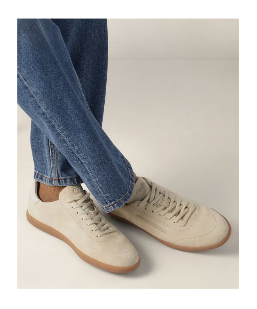 Zegna 232 Low Top Suede Sneakers Rubber Sole In Neutral