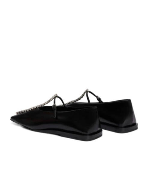 Jil Sander Leather Ballerinas Embellished Strap Flat Sole Pointed In Black