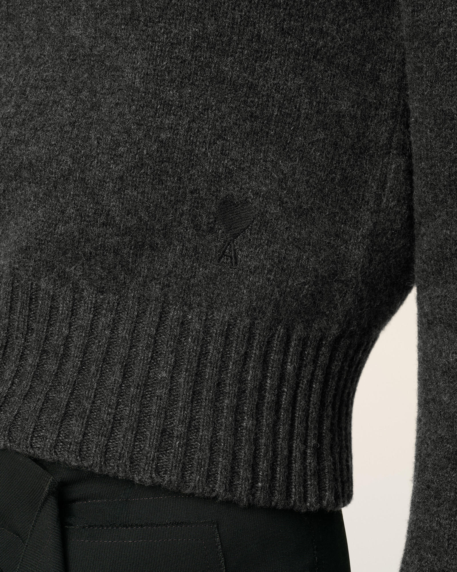 Ami Alexandre Mattiussi Black Cashmere Ami De Coeur Crewneck Sweater Grey In Black