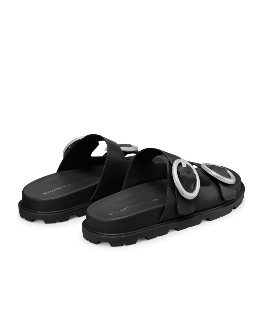 Stuart Weitzman Benni Leather Dual-strap Sport Slide Sandals In Black
