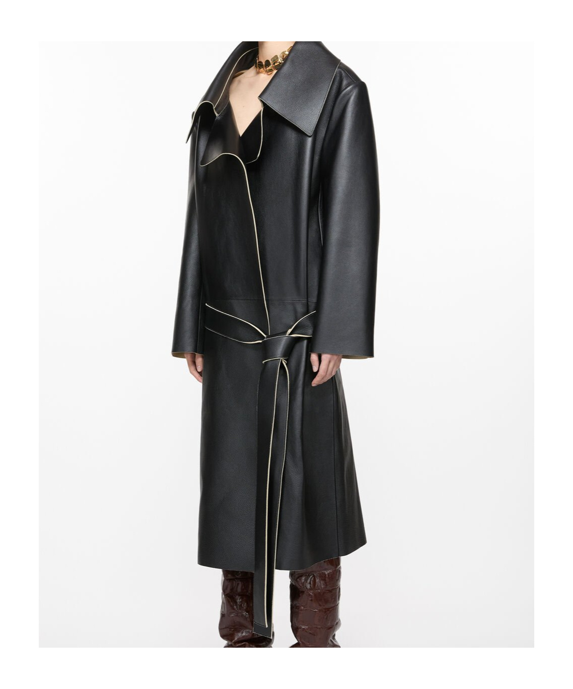 Acne Studios Double-breasted Leather Coat In Black