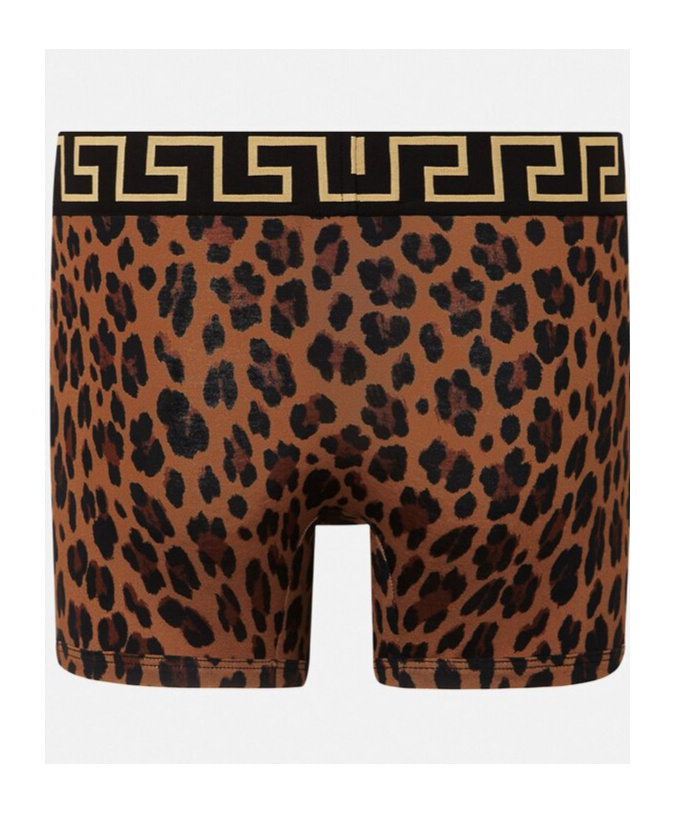 Versace Greca Border Leopard-print Boxers In Black